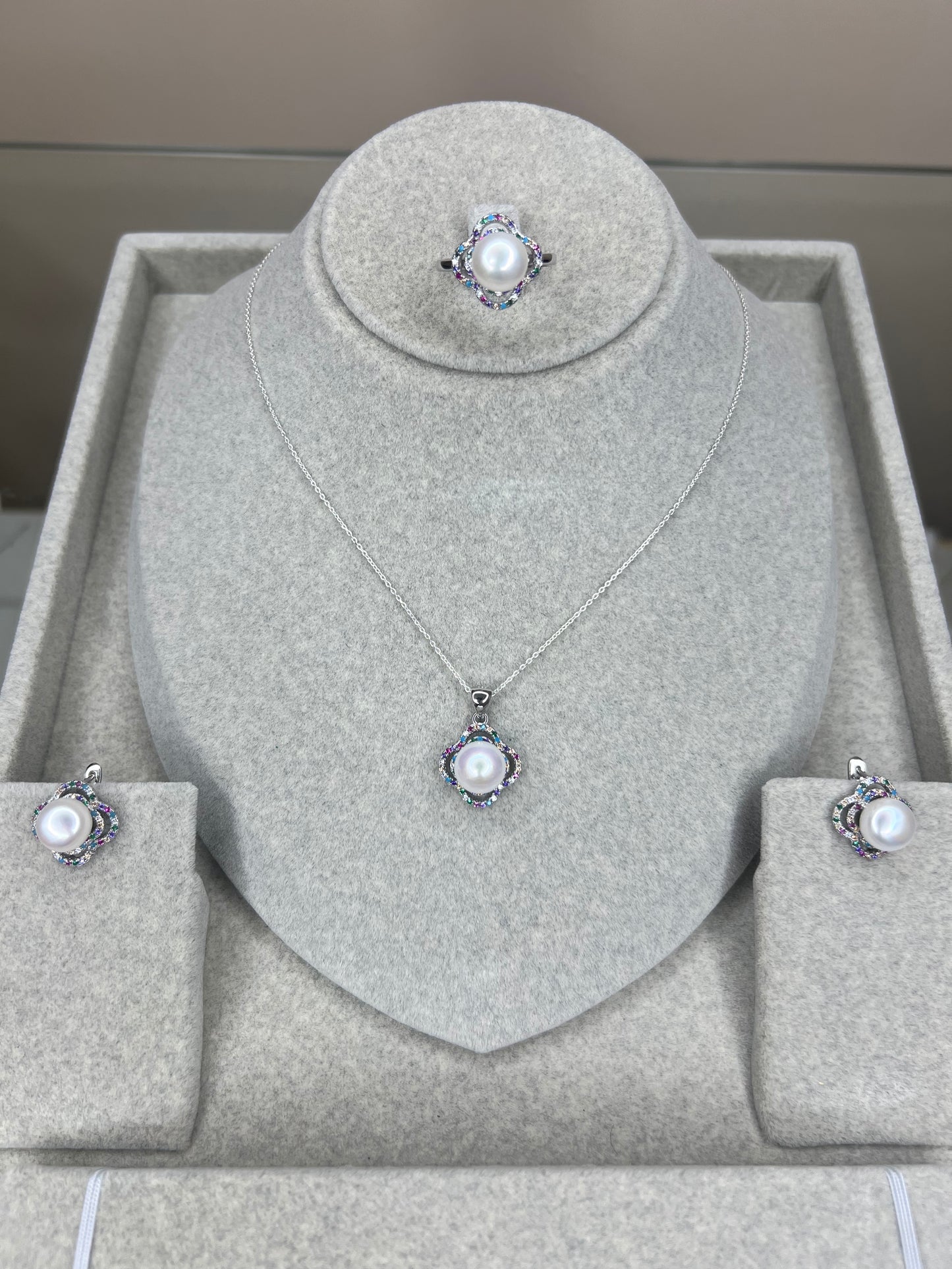 طقم فضة مستوردة 925 بحجرة لؤلؤ طبيعية