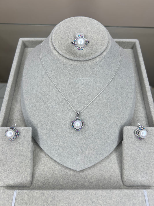 طقم فضة مستوردة 925 بحجرة لؤلؤ طبيعية